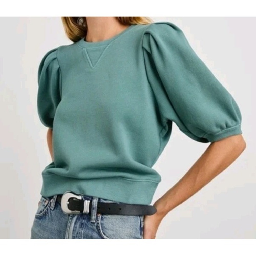 Rails Womens Camy Crew Neck Puff Sleeve Sweatshirt Stone Blue Medium